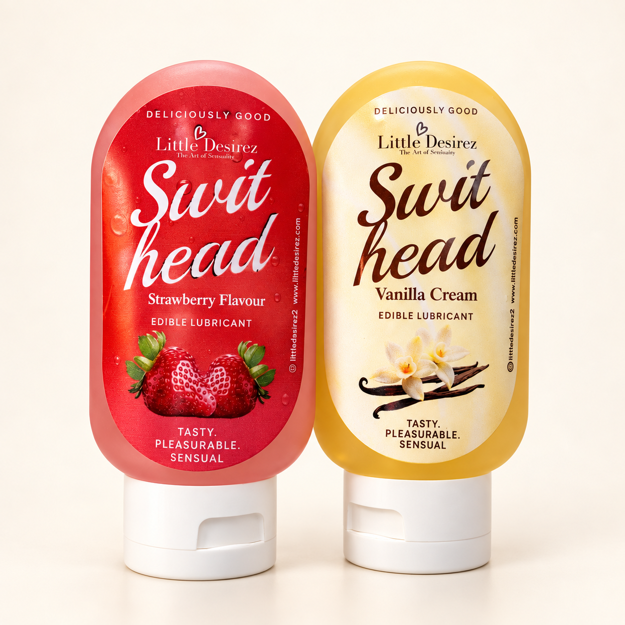 Swit Head Strawberry and Vanilla Cream lubricant bottles